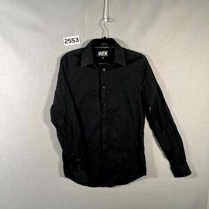 Express 1MX Dress Shirt Men 13.5 Black Cotton Stretch Modern Fit Formal Business